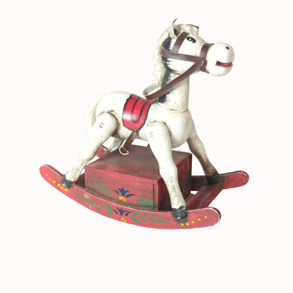 Enesco Music Box 5" Wooden Toy Rocking Horse Vintage Wind Up Plays Yankee Doodle - Picture 1 of 5